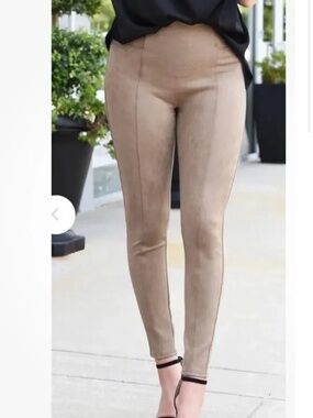 Perfect SPANX Tan Faux Suede High Waisted Legging Camel Taupe Size Medium